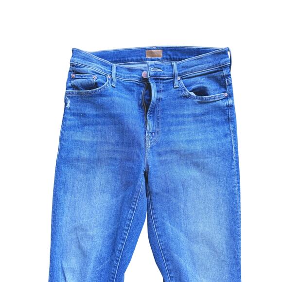 MOTHER The Insider Crop Step Chew Distressed Denim Jeans 28 Classic Quiet Luxury - Picture 6 of 11